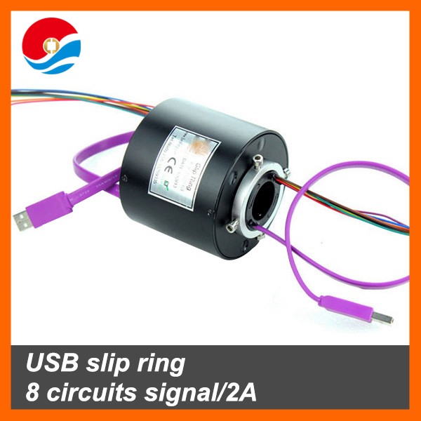 USB slip ring Electrical assembly 8 circuits signal/2A with 1 channel USB 2.0 of through bore 25.4mm