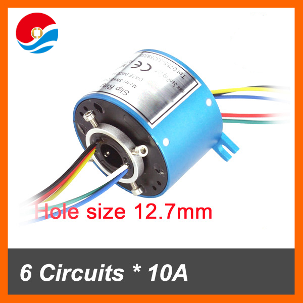Rotary electrical connector 10A/6 wires contact hole size 12.7mm of through bore slip ring