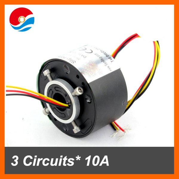 Electrical rotary joint connector 12.7mm 3 circuits 10A of through hole slip ring