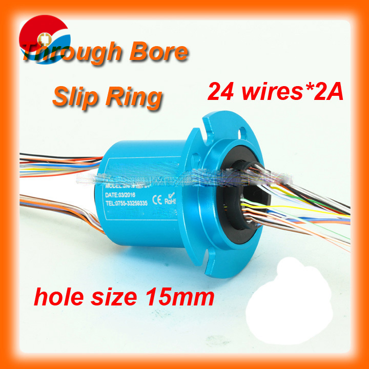 24 circuits, wires 2A current bore size 15mm mini through bore slip ring