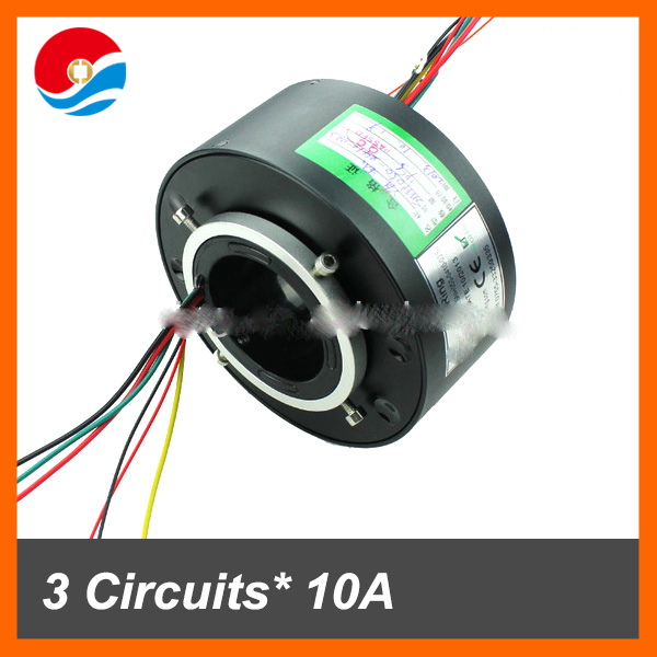 Slip ring connector rotate 4 circuits/wires 10A and 2 signal current of inner size 50mm through bore slip ring